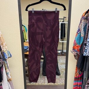 Athleta Burgandy High-Rise Patterned Workout Leggings